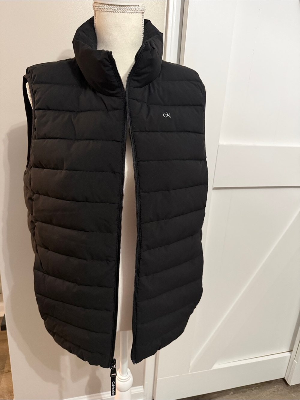 Mens Calvin Klein Black Quilted Puffer Vest with High Collar - Small